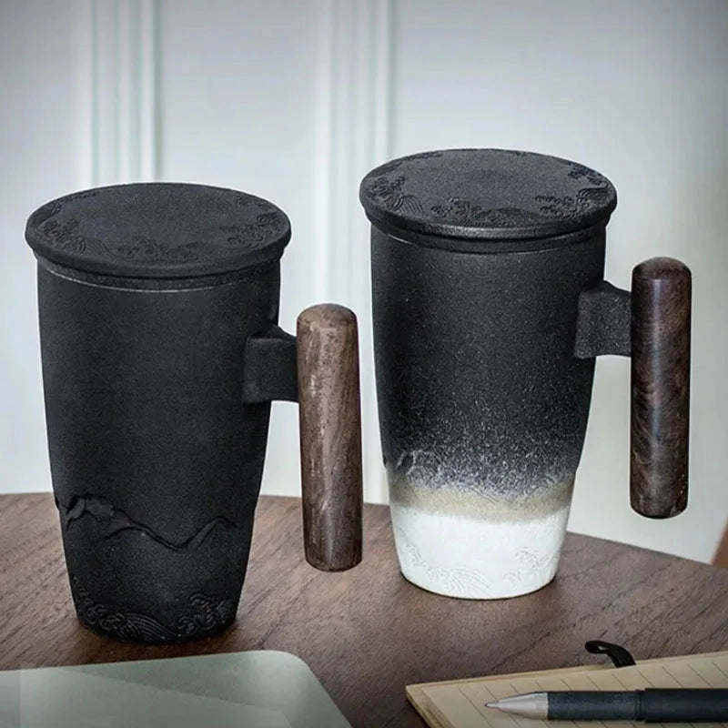 Loose Leaf Tea Thermal Mugs with Wooden Handle