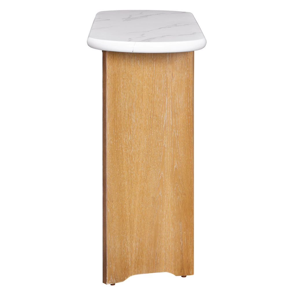 Narrow Console Table Oval Faux Marble Top