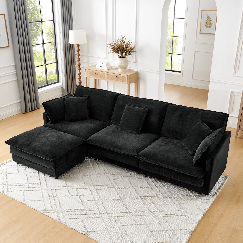 Living Room 4-Seater L-Shaped Sectional Sofa with Ottoman