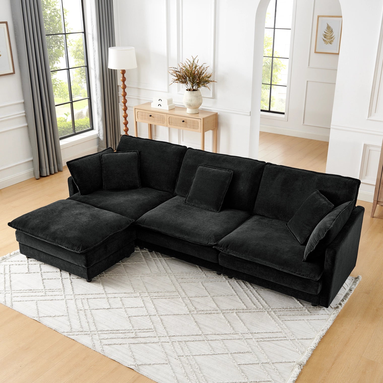 Living Room 4-Seater L-Shaped Sectional Sofa with Ottoman