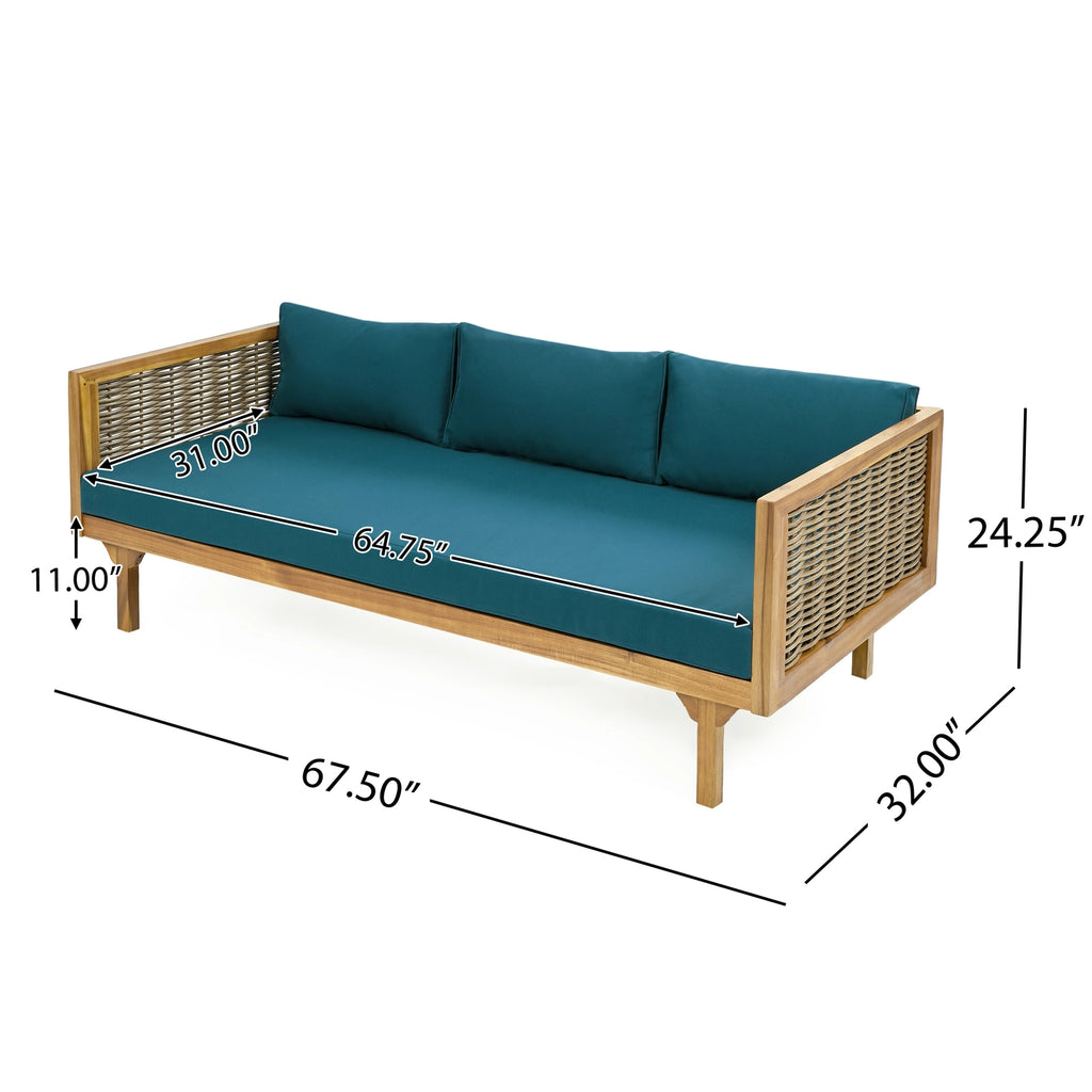 Outdoor 3 Seater Daybed with Rattan Arms and Cushions