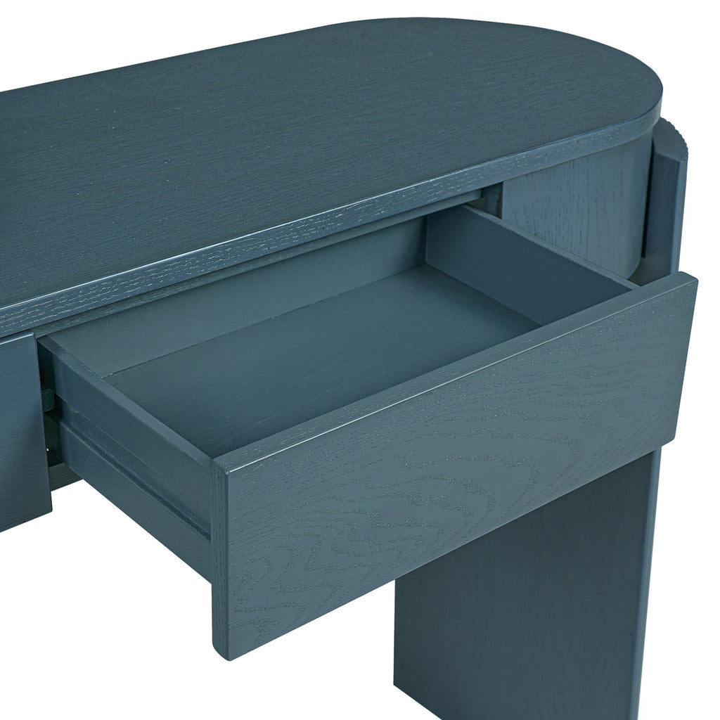 Navy Entryway Console Table Natural Wood Grain 2 Drawers