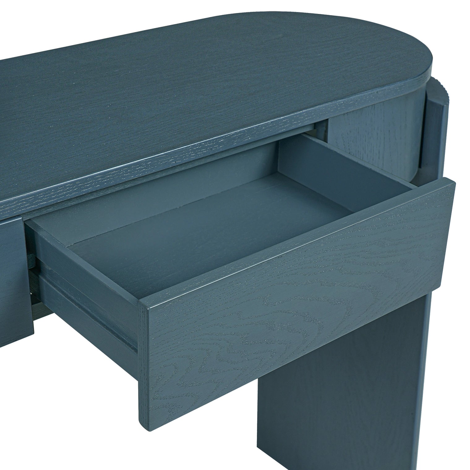 Navy Entryway Console Table Natural Wood Grain 2 Drawers