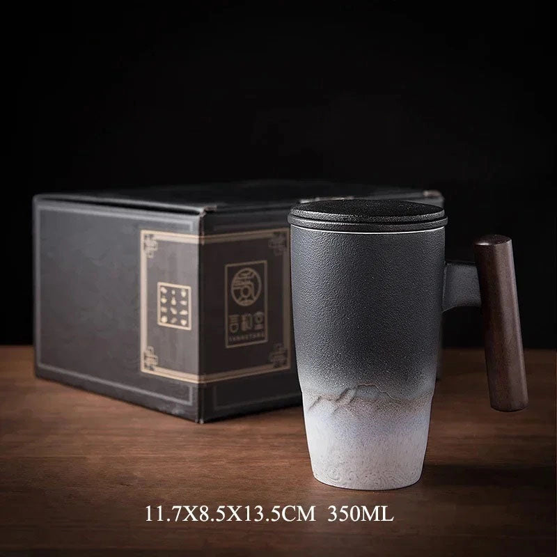 Loose Leaf Tea Thermal Mugs with Wooden Handle