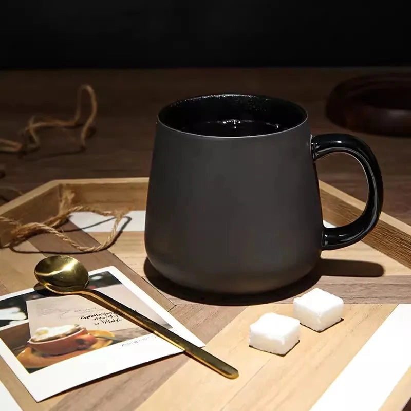 Charcoal Black Ceramic Mug with Spoon & Coaster