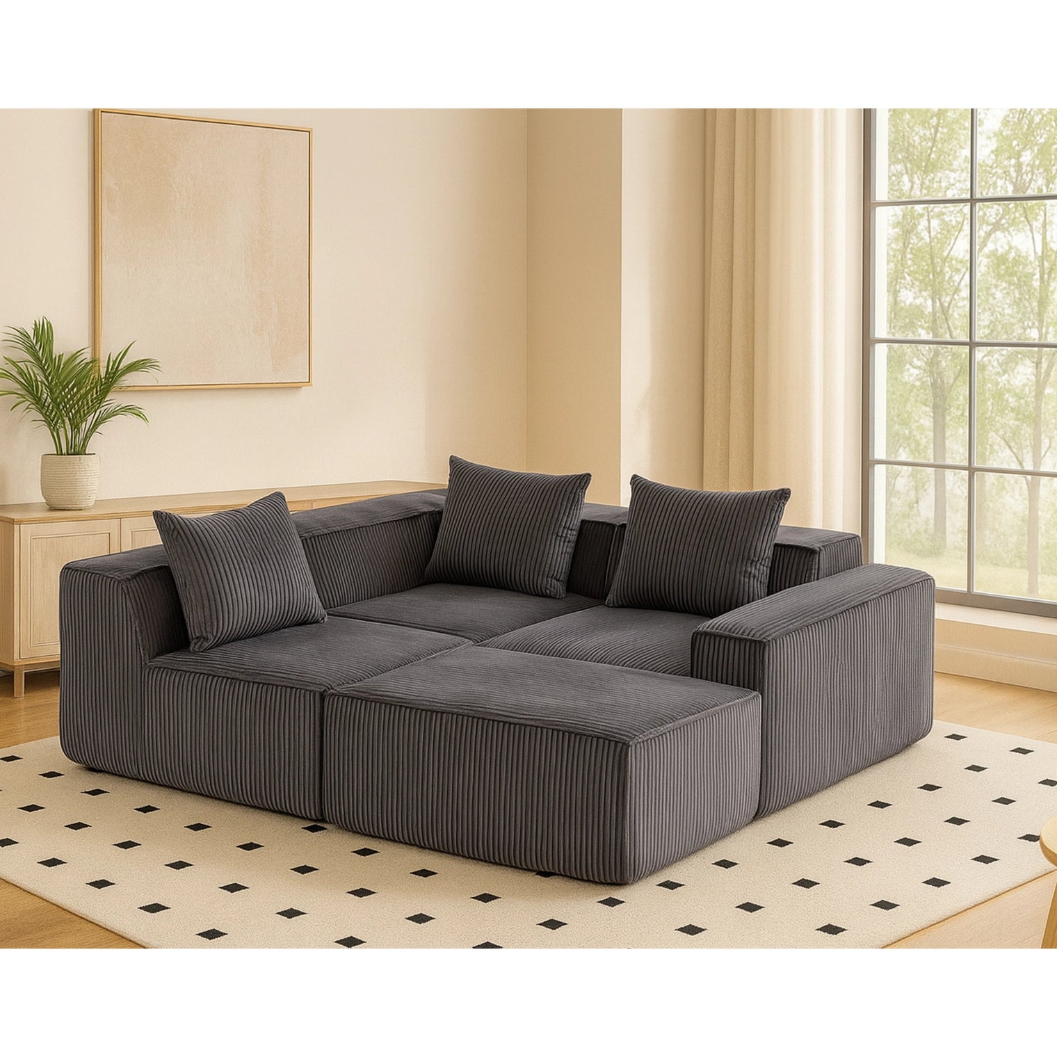 Modular Compression Sofa Set Plush Corduroy