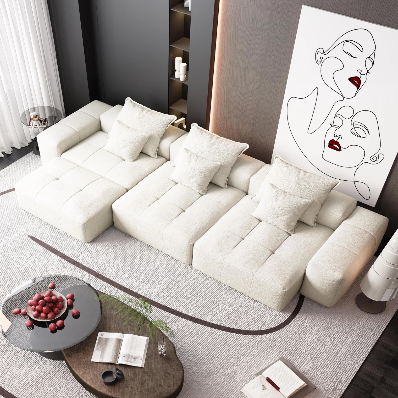 Modern Oversized Modular Sectional Sofa with 6 Pillows