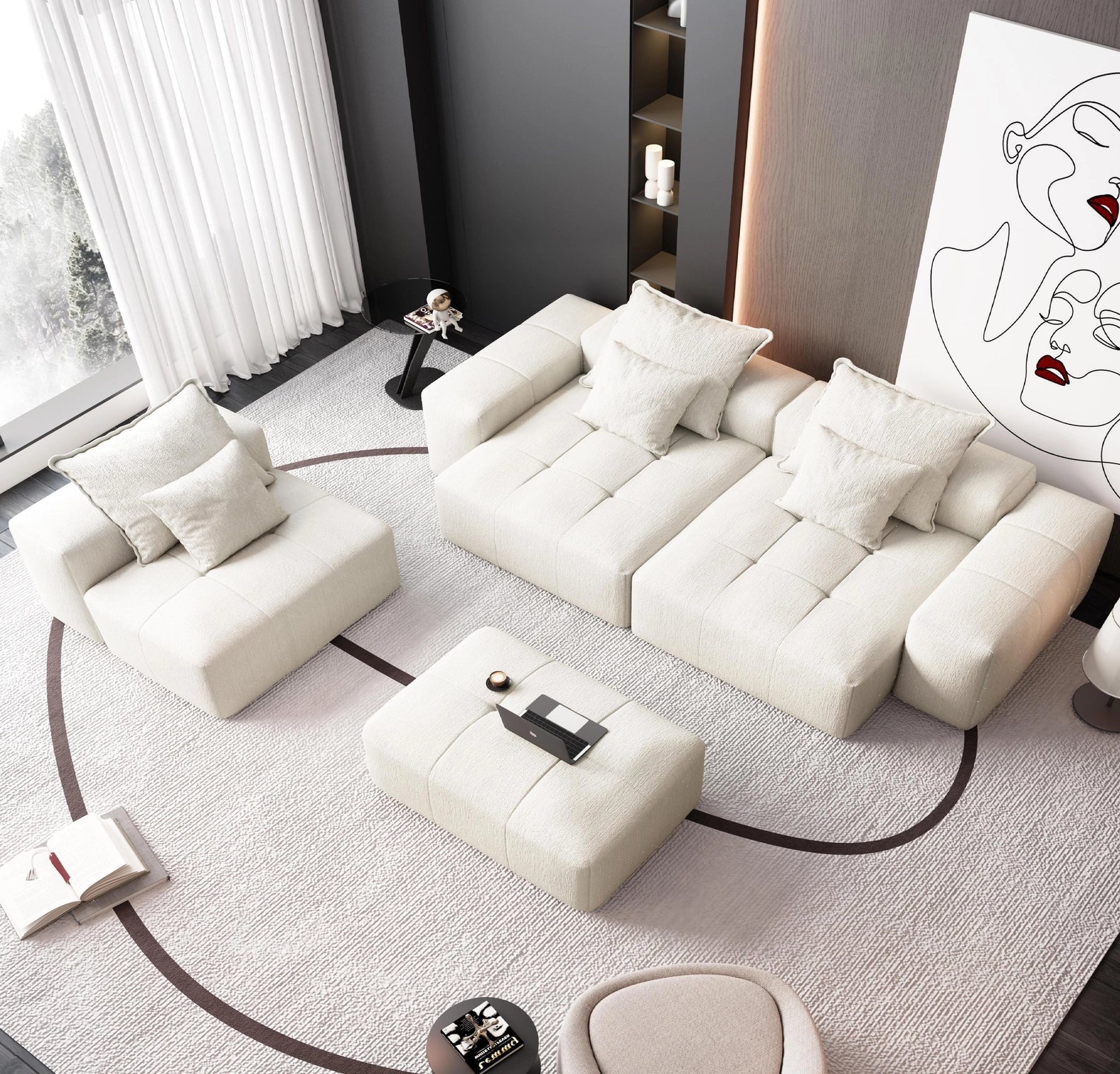 Modern Oversized Modular Sectional Sofa with 6 Pillows