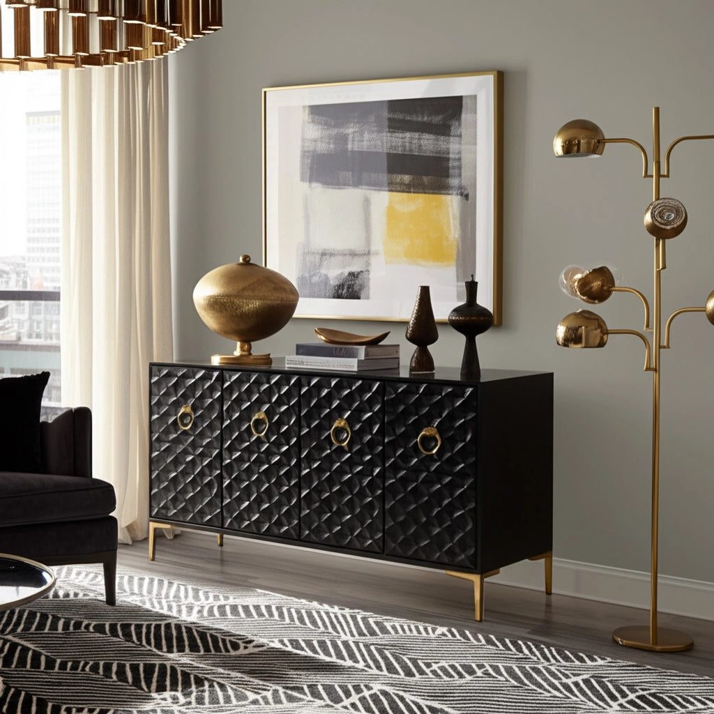 Wood Rectangle Texture Front Console Cabinet