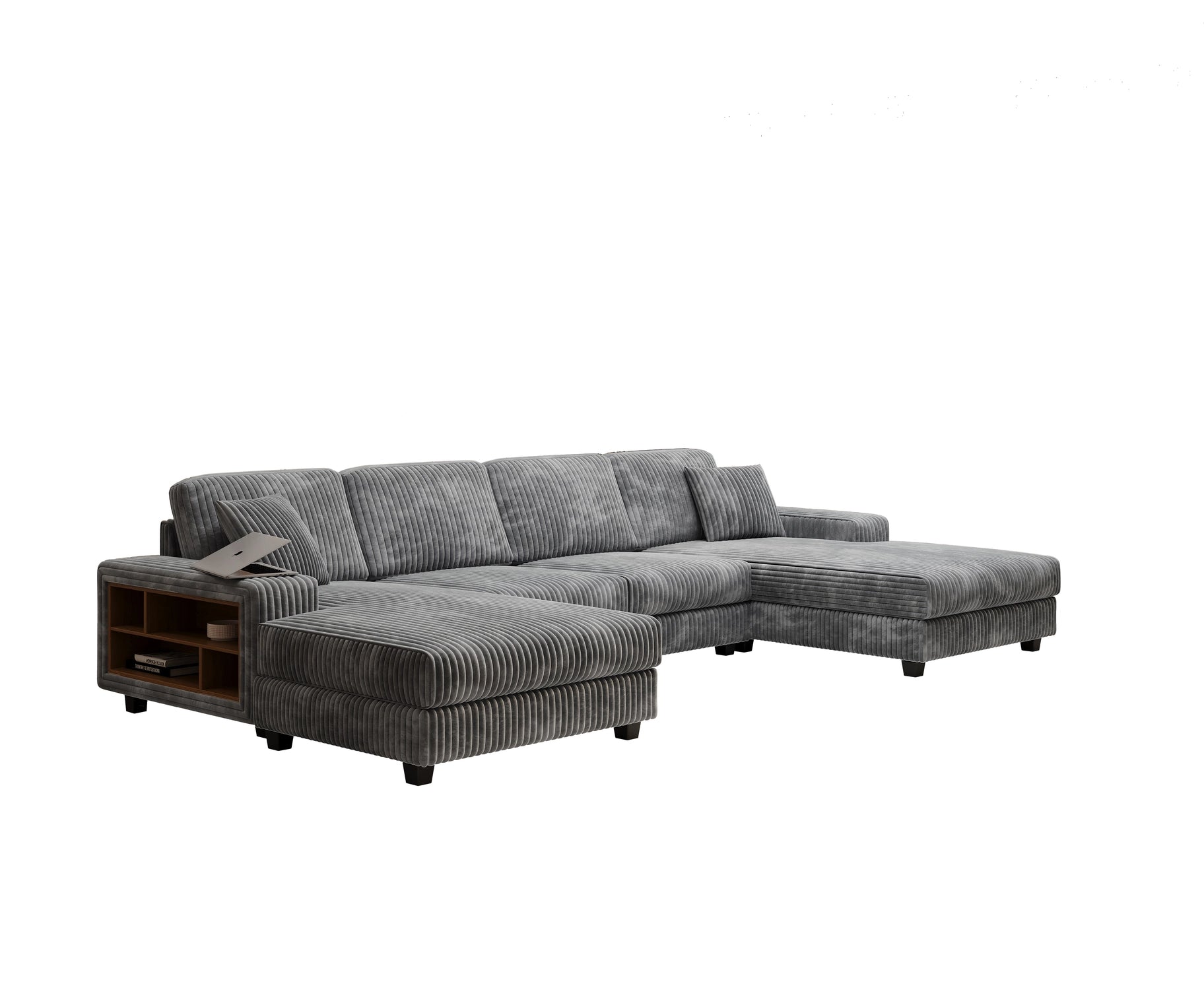 4-Seater U-Shaped Modular Sectional Sofa & Corduroy Fabric
