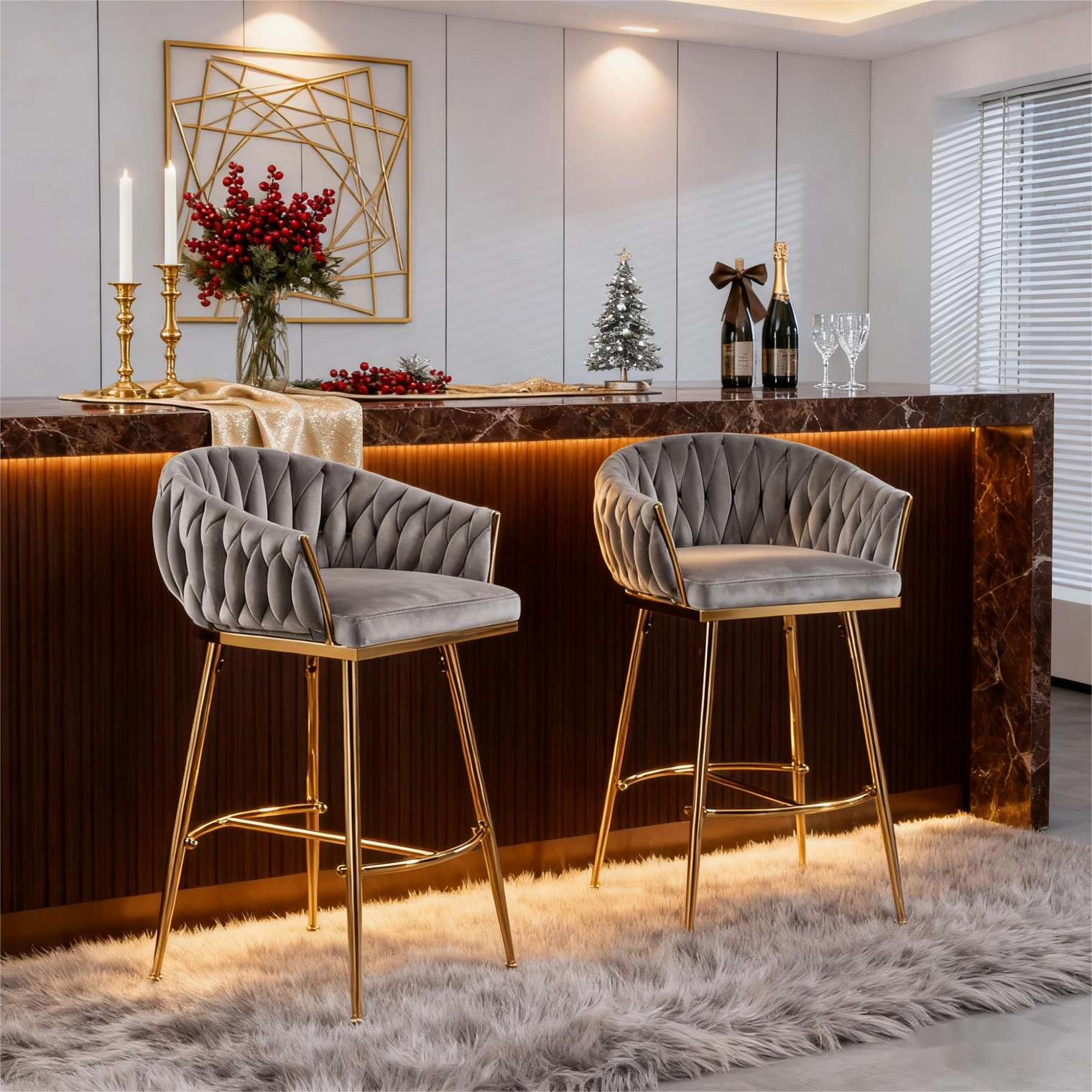 Velvet Counter Bar Stools Gold Chrome Base