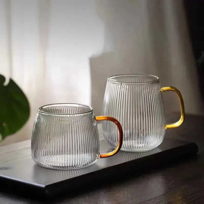 Ribbed Glass Mugs (Set of 2)