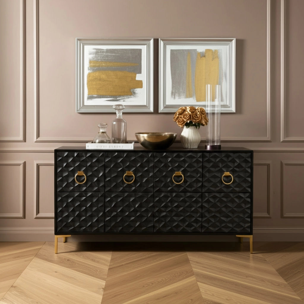 Wood Rectangle Texture Front Console Cabinet