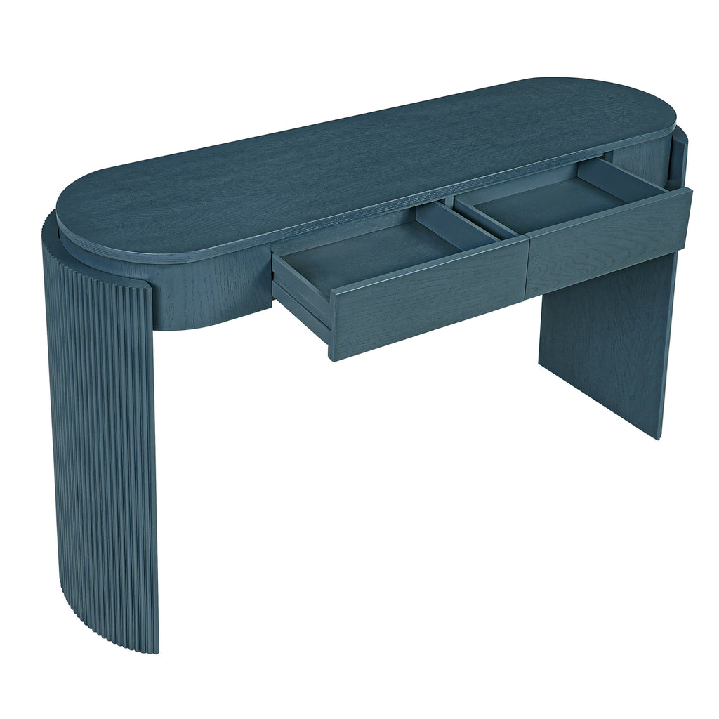 Navy Entryway Console Table Natural Wood Grain 2 Drawers