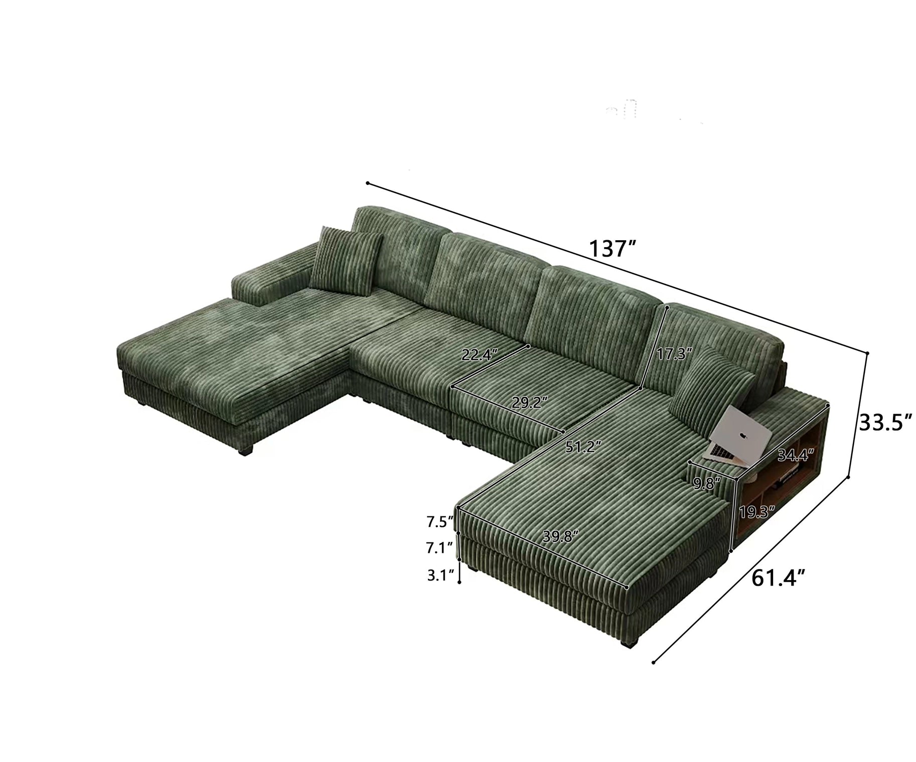 4-Seater U-Shaped Modular Sectional Sofa & Corduroy Fabric