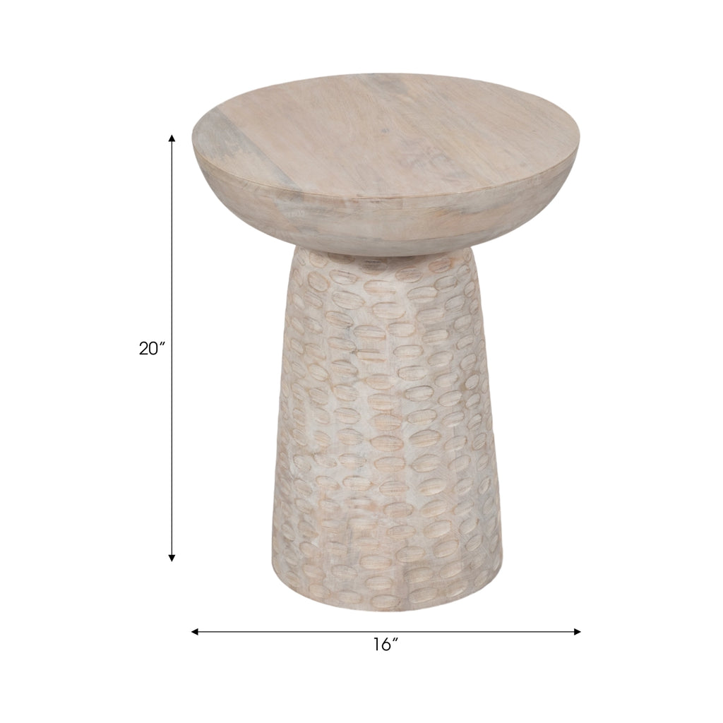 Wood Carved Hammered Base End Table