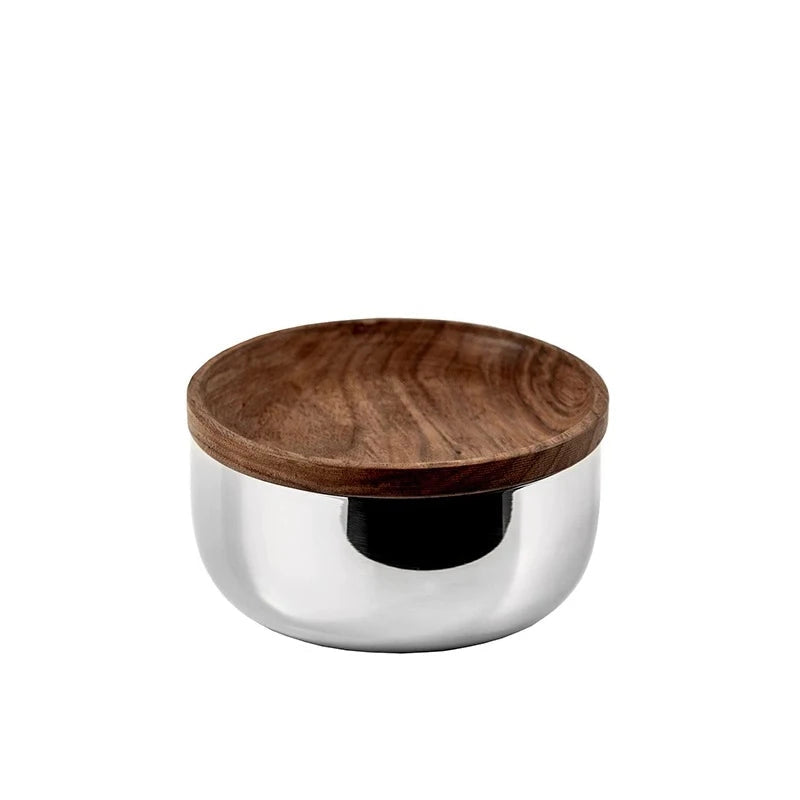 Stainless Steel Bowls with Walnut Lids 2-Piece Set