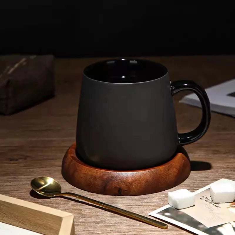 Charcoal Black Ceramic Mug with Spoon & Coaster