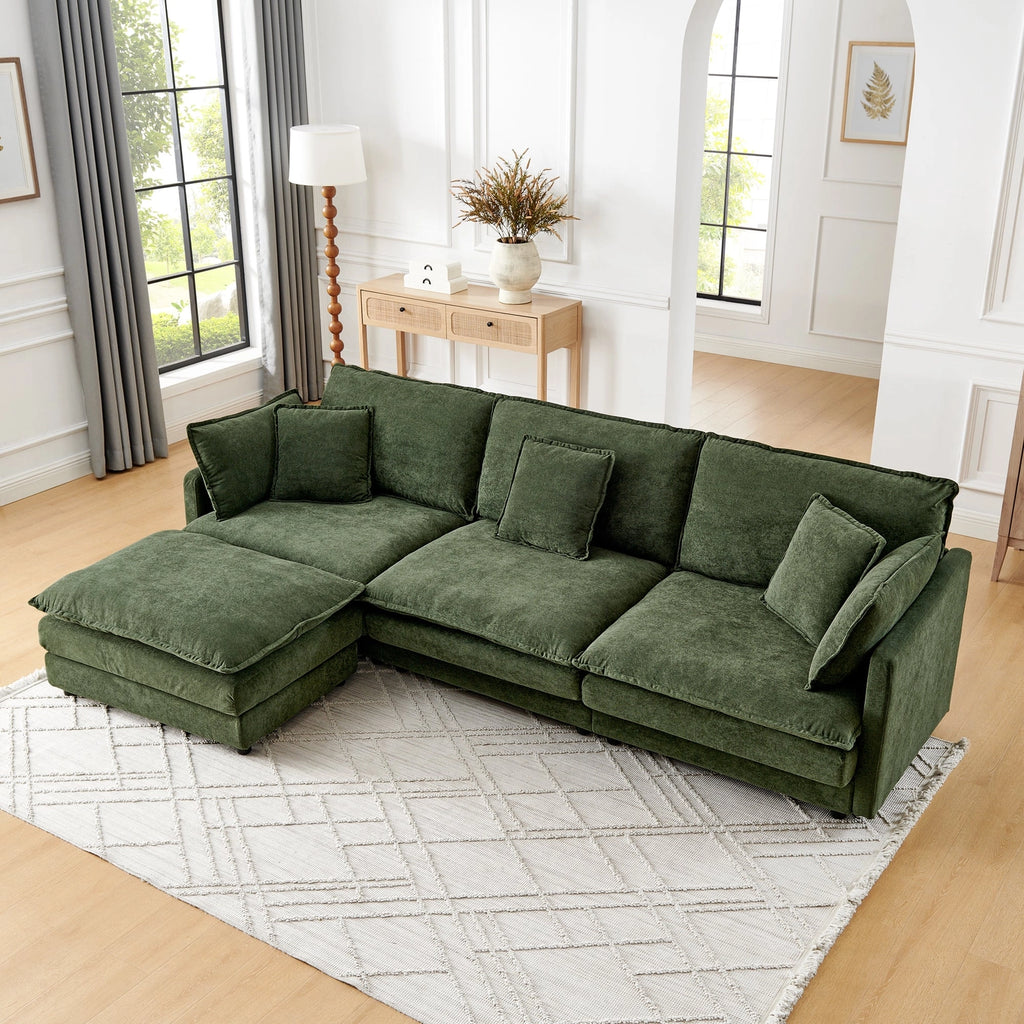 Living Room 4-Seater L-Shaped Sectional Sofa with Ottoman