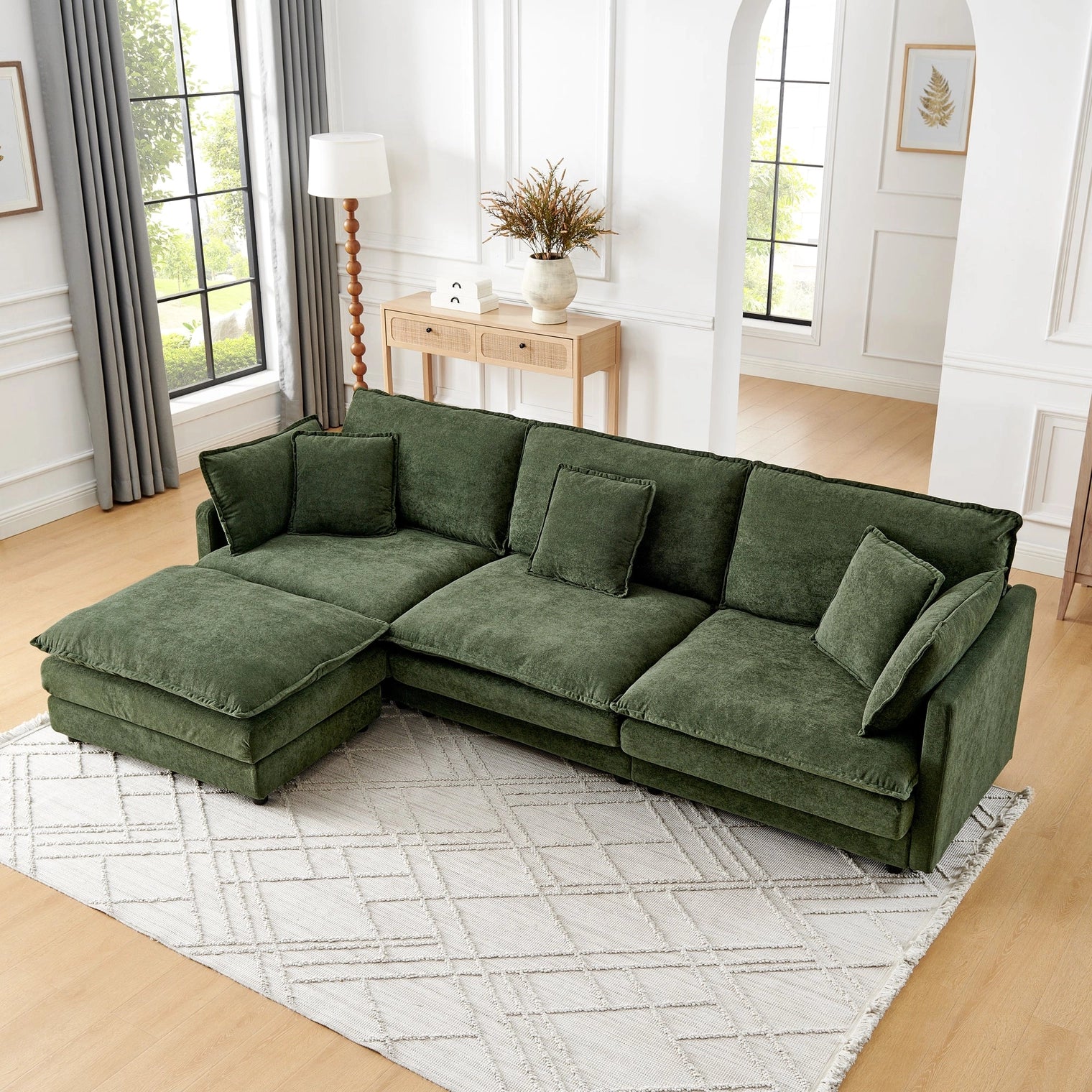 Living Room 4-Seater L-Shaped Sectional Sofa with Ottoman