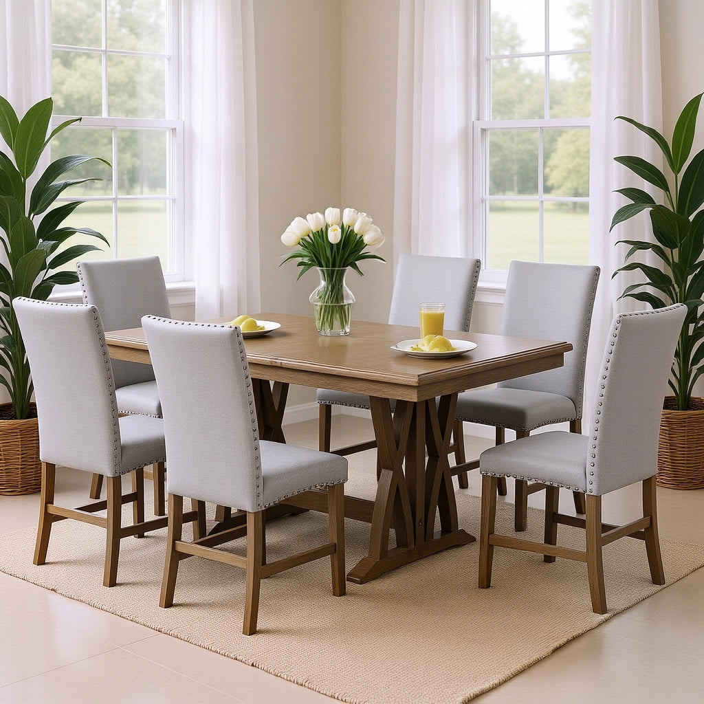 Mid-Century Extendable Solid Wood 7-Piece Dining Table Set