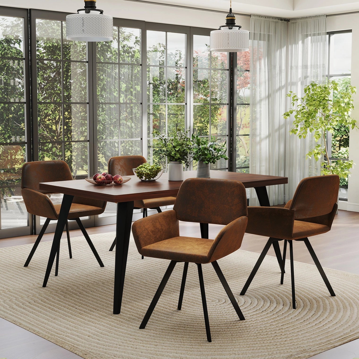 Stan 5 Piece Walnut & California Upholstered Dining Set