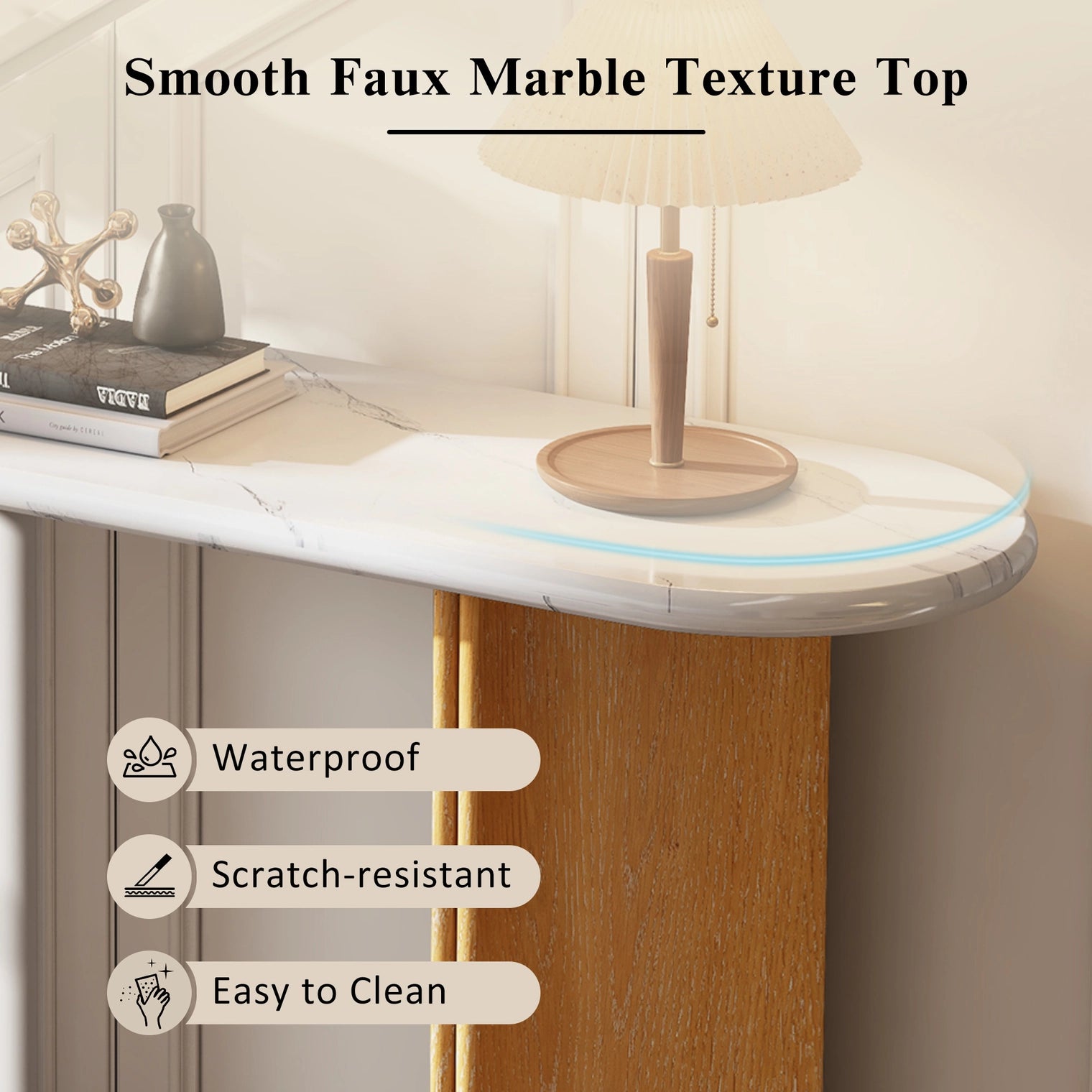 Narrow Console Table Oval Faux Marble Top