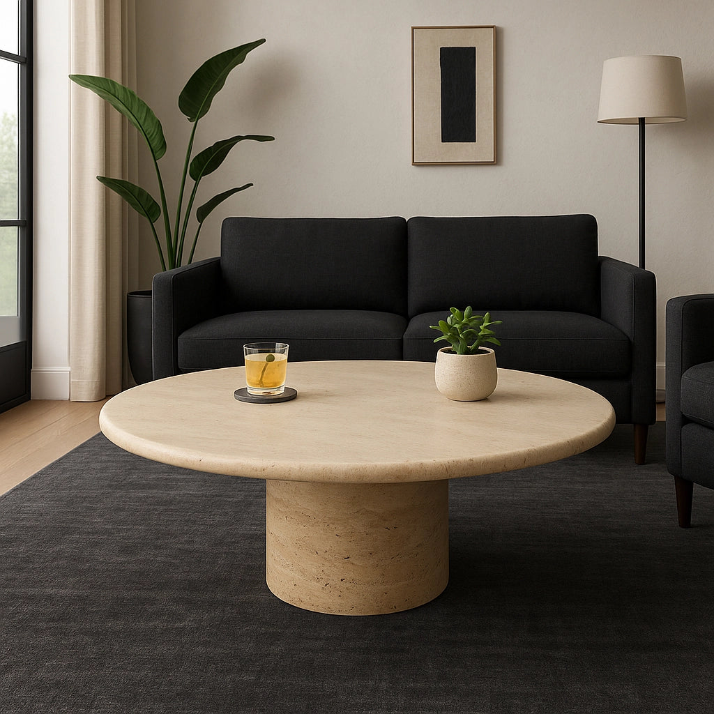 Stone Wood Modern Casual Round Coffee Table