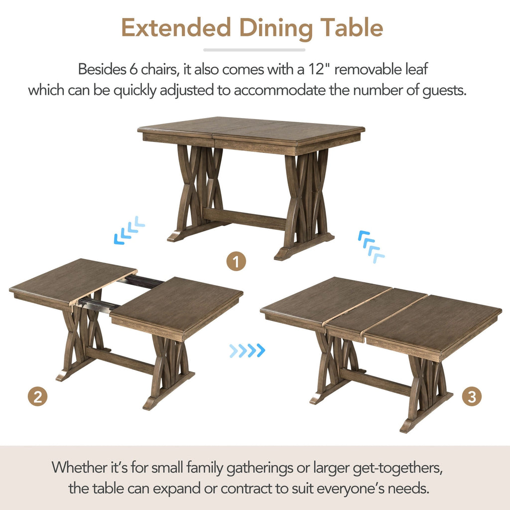 Mid-Century Extendable Solid Wood 7-Piece Dining Table Set
