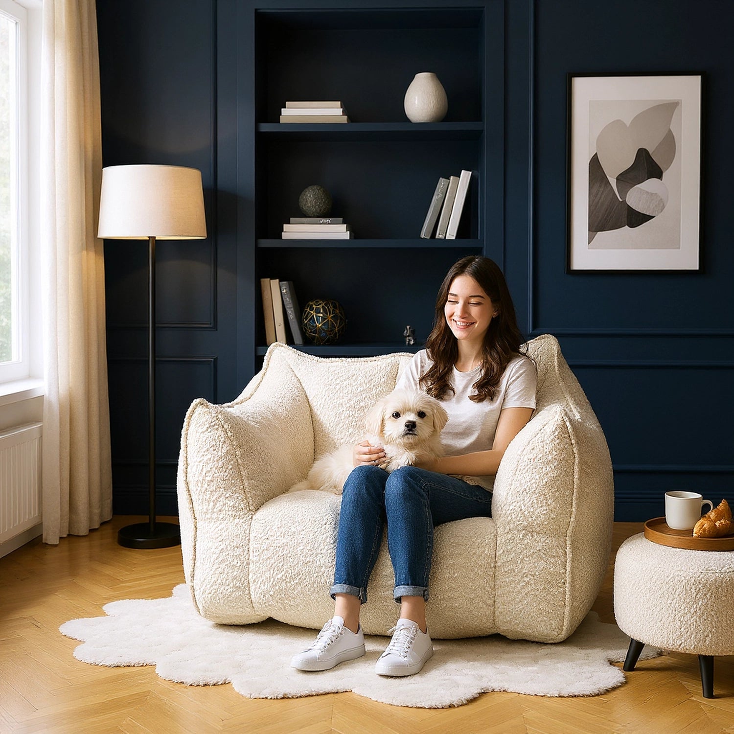 Indoor Oversized Bean Bag Chair & Soft Foam & Chenille Cover