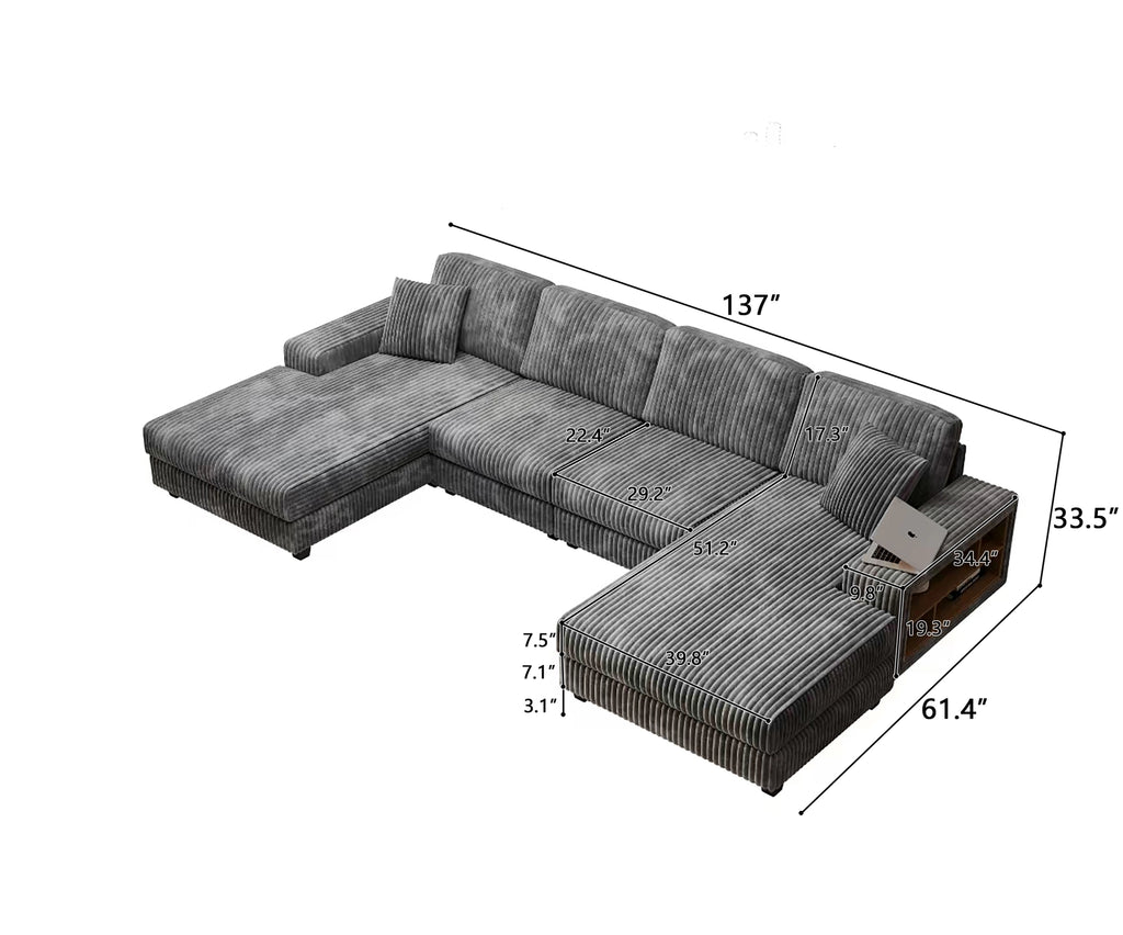 4-Seater U-Shaped Modular Sectional Sofa & Corduroy Fabric